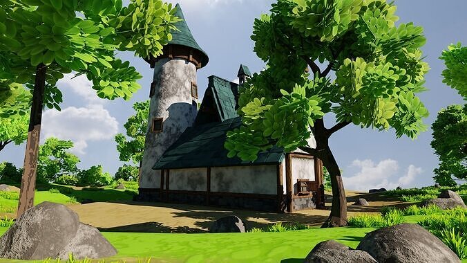 Medieval House 9 With Environment Low-poly 3D model 6