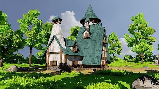 Medieval House 9 With Environment Low-poly 3D model 5