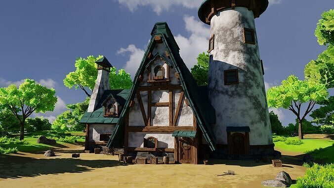 Medieval House 9 With Environment Low-poly 3D model 4