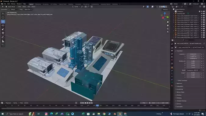 Futuristic Sci Fi City Block  Low-Poly Modular Pack Low-poly 3D model