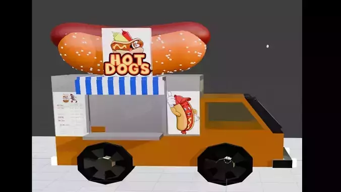 3D Low poly CARTOON lovely hotdog truck