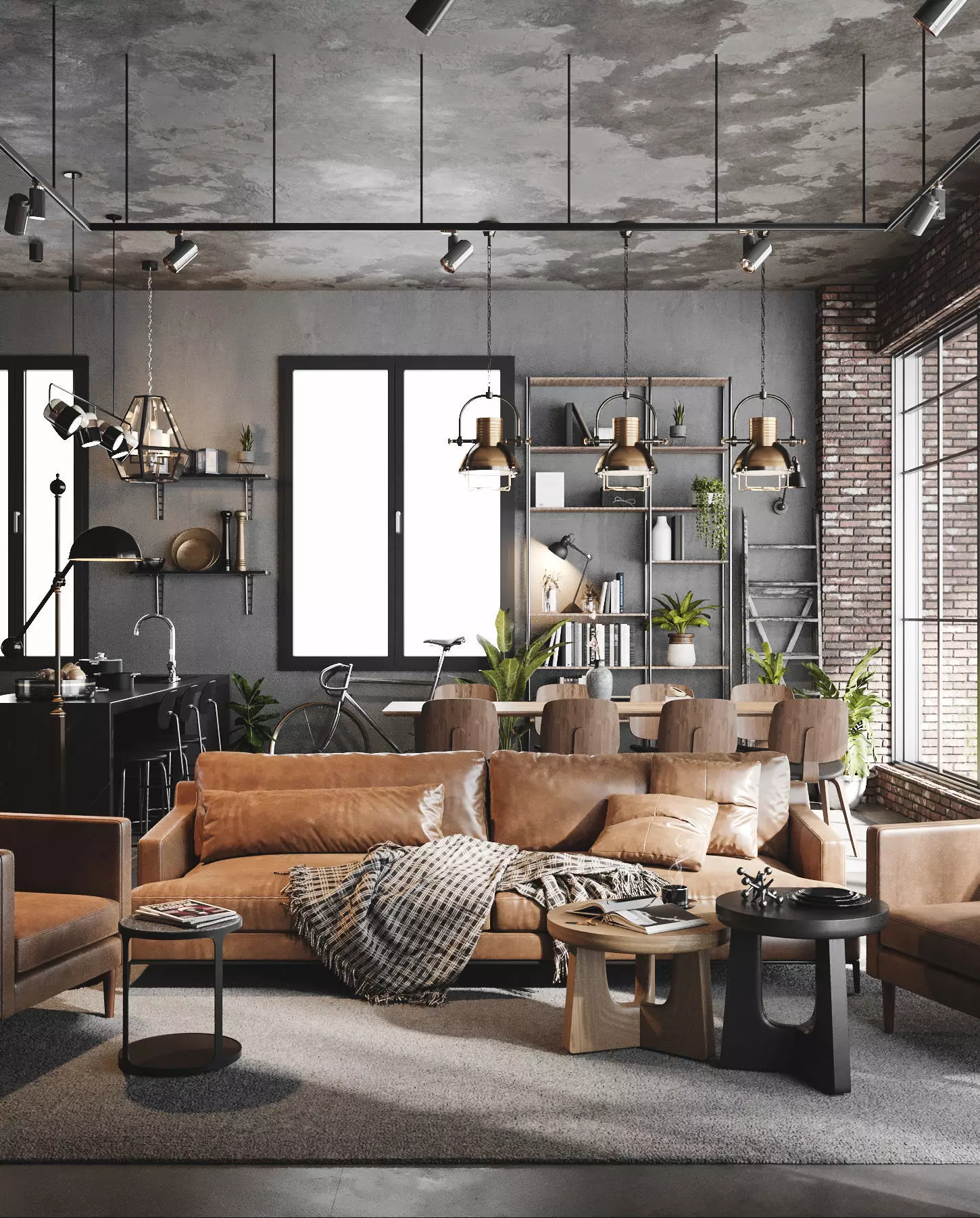 Studio Industrial style Living Room 3D model