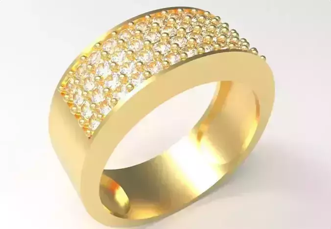 Wide Band Pave-Set Diamond Ring