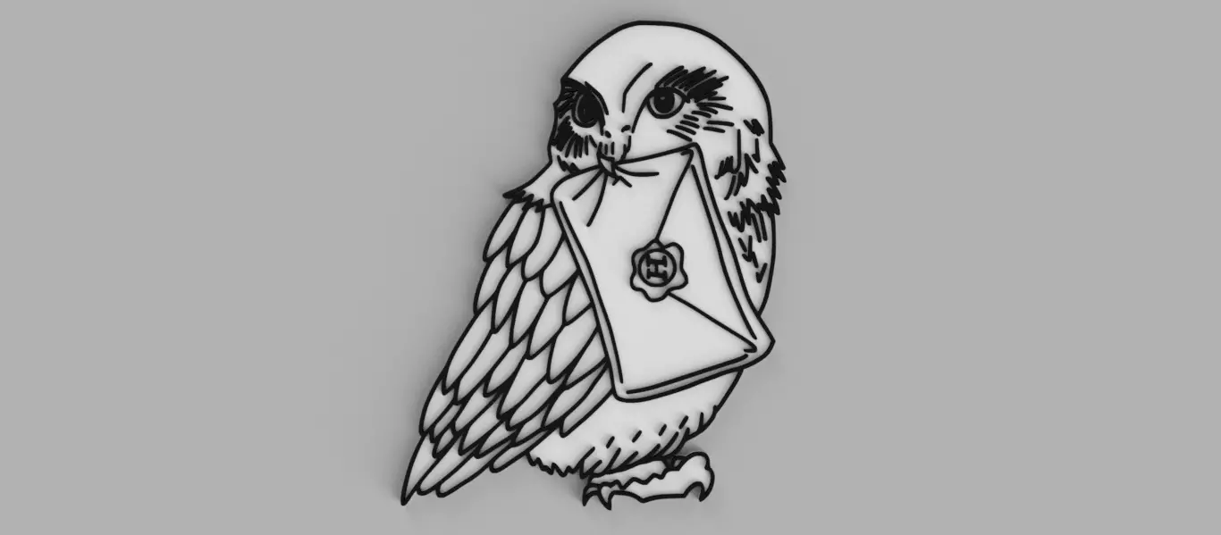 Hedwig the Owl with a Hogwarts Letter Harry Potter Wall Art 3D print model