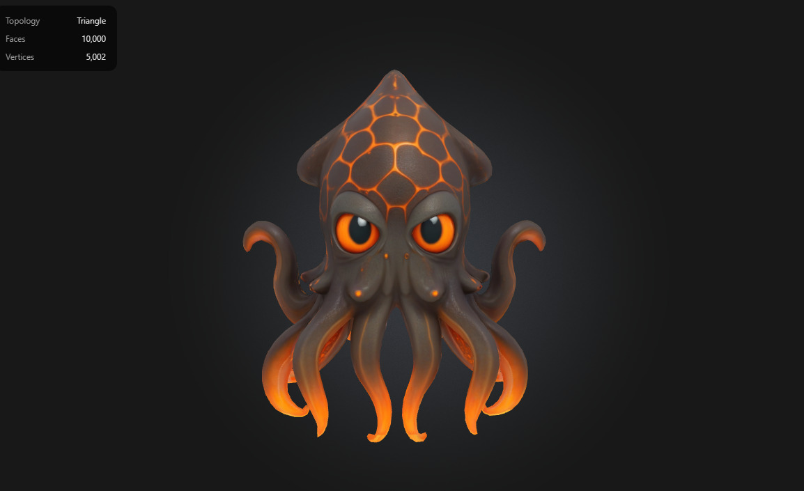 Lava Squid Stylized Volcanic Creature Low-poly 3D model_1