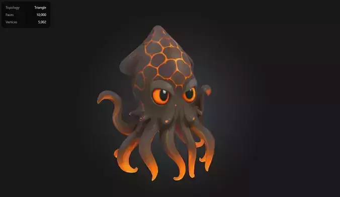 Lava Squid  Stylized Volcanic Creature Low-poly 3D model