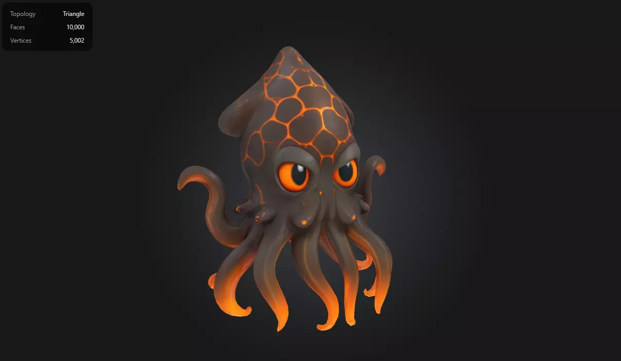 Lava Squid Stylized Volcanic Creature Low-poly 3D model_0