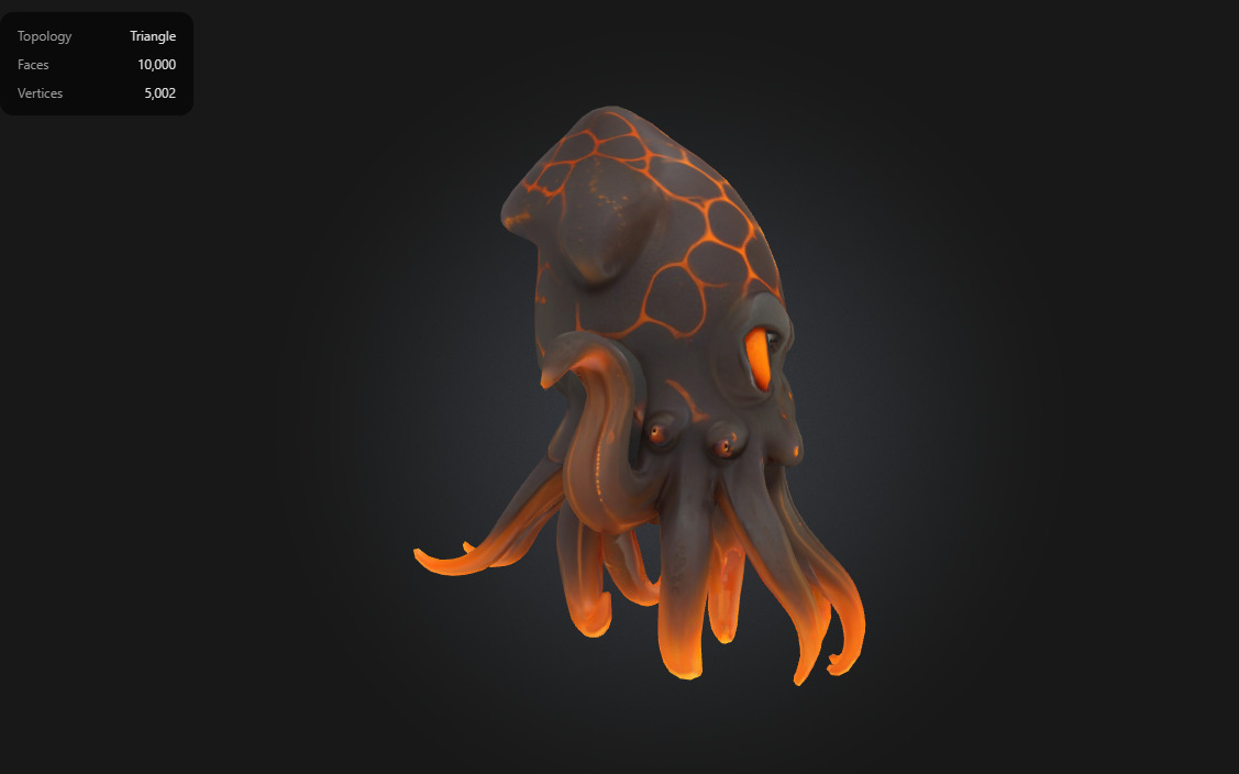 Lava Squid Stylized Volcanic Creature Low-poly 3D model_2