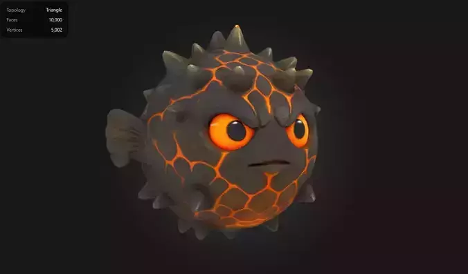 Lava Pufferfish Stylized Spiky Sea Creature Low-poly 3D model