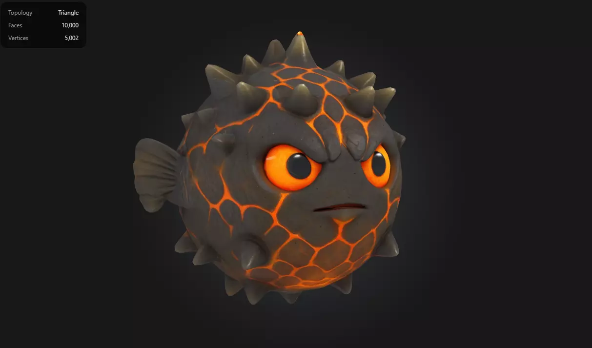 Lava Pufferfish Stylized Spiky Sea Creature Low-poly 3D model_0
