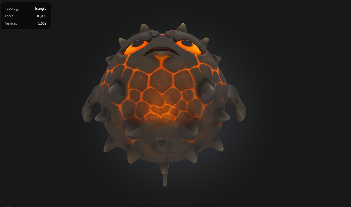 Lava Pufferfish Stylized Spiky Sea Creature Low-poly 3D model_5