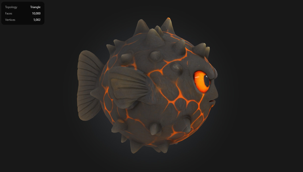 Lava Pufferfish Stylized Spiky Sea Creature Low-poly 3D model_2