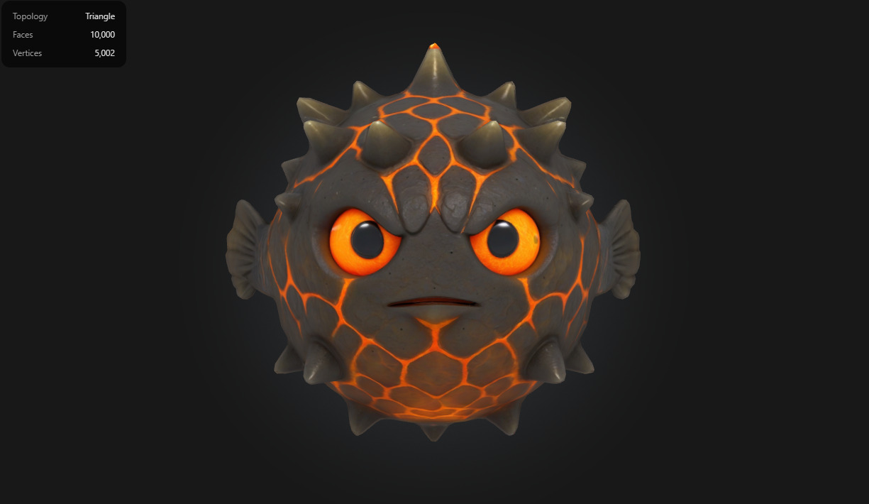 Lava Pufferfish Stylized Spiky Sea Creature Low-poly 3D model_1