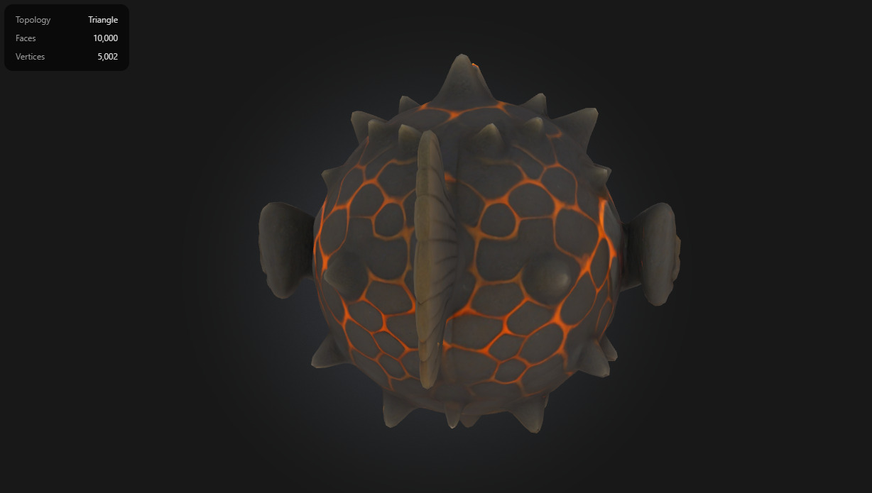 Lava Pufferfish Stylized Spiky Sea Creature Low-poly 3D model_3