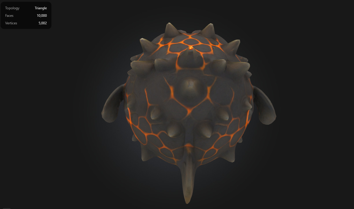 Lava Pufferfish Stylized Spiky Sea Creature Low-poly 3D model_4