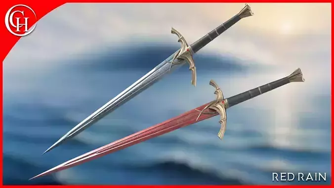 Damascus Red Rain Wraith Sword - Valyrian Inspired 3D Asset