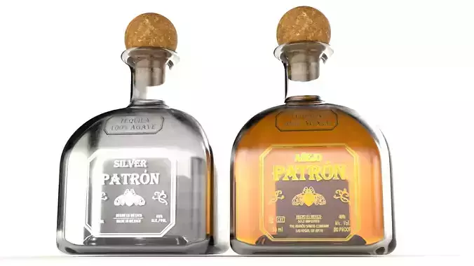 Patron Silver and Gold Tequila Alcohol Bottle