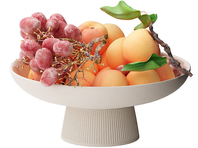 bowl of apricots and brown grapes fruit 3D model