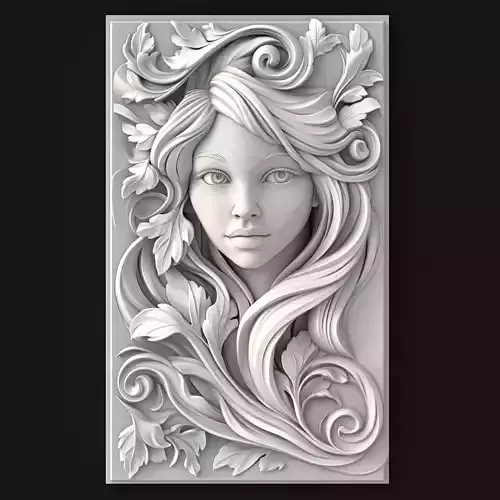 Decorative Female Face Portrait Relief Sculpture