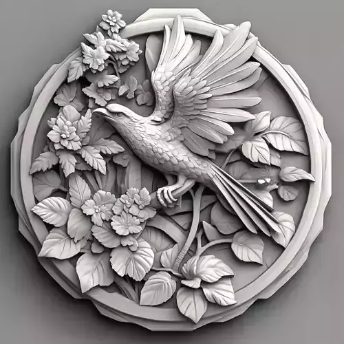 Bird in Flight Floral Relief Sculpture 