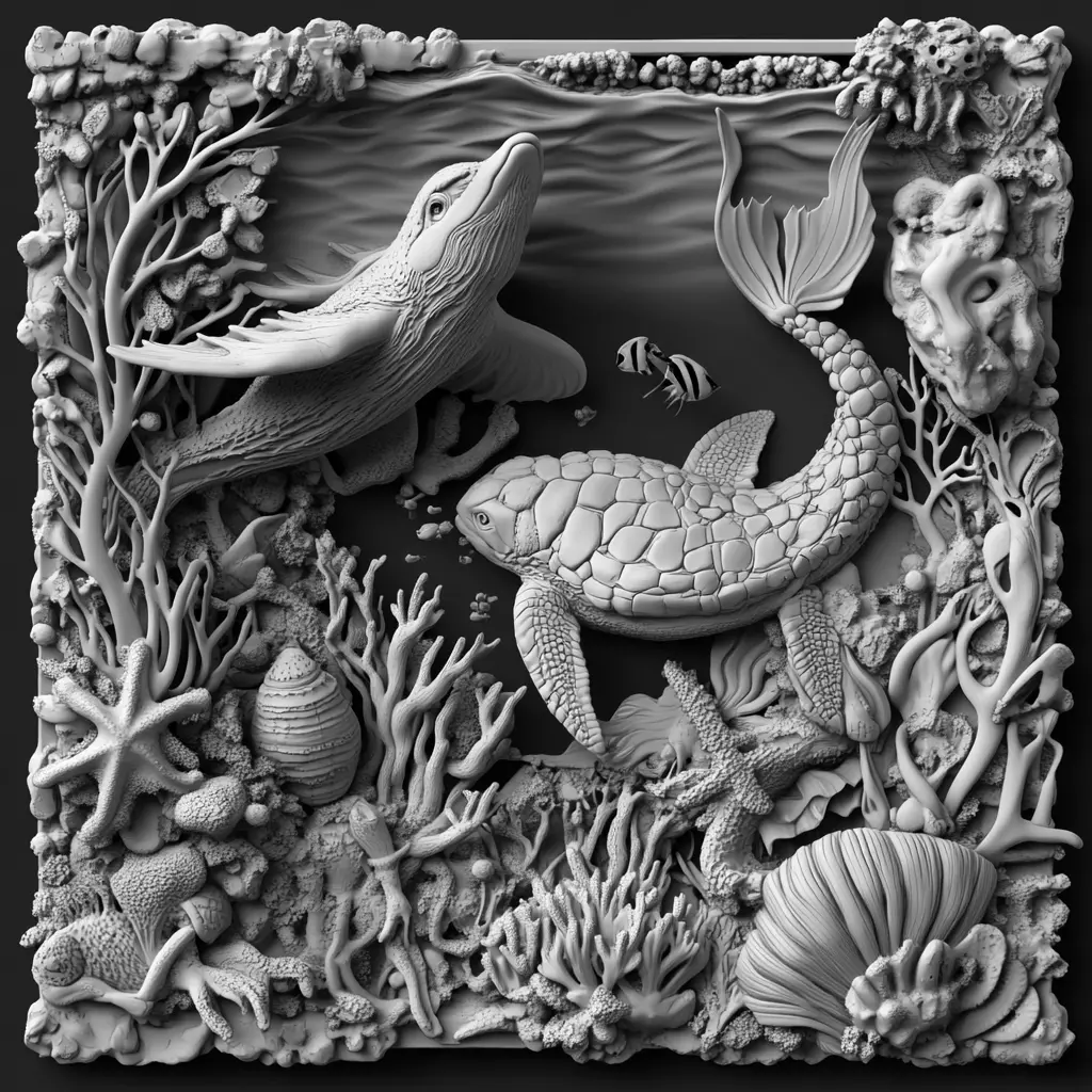 Ocean Life Relief Sculpture  3D print model_0