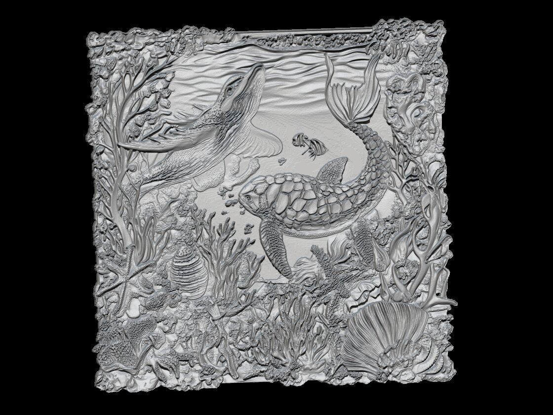 Ocean Life Relief Sculpture  3D print model_3