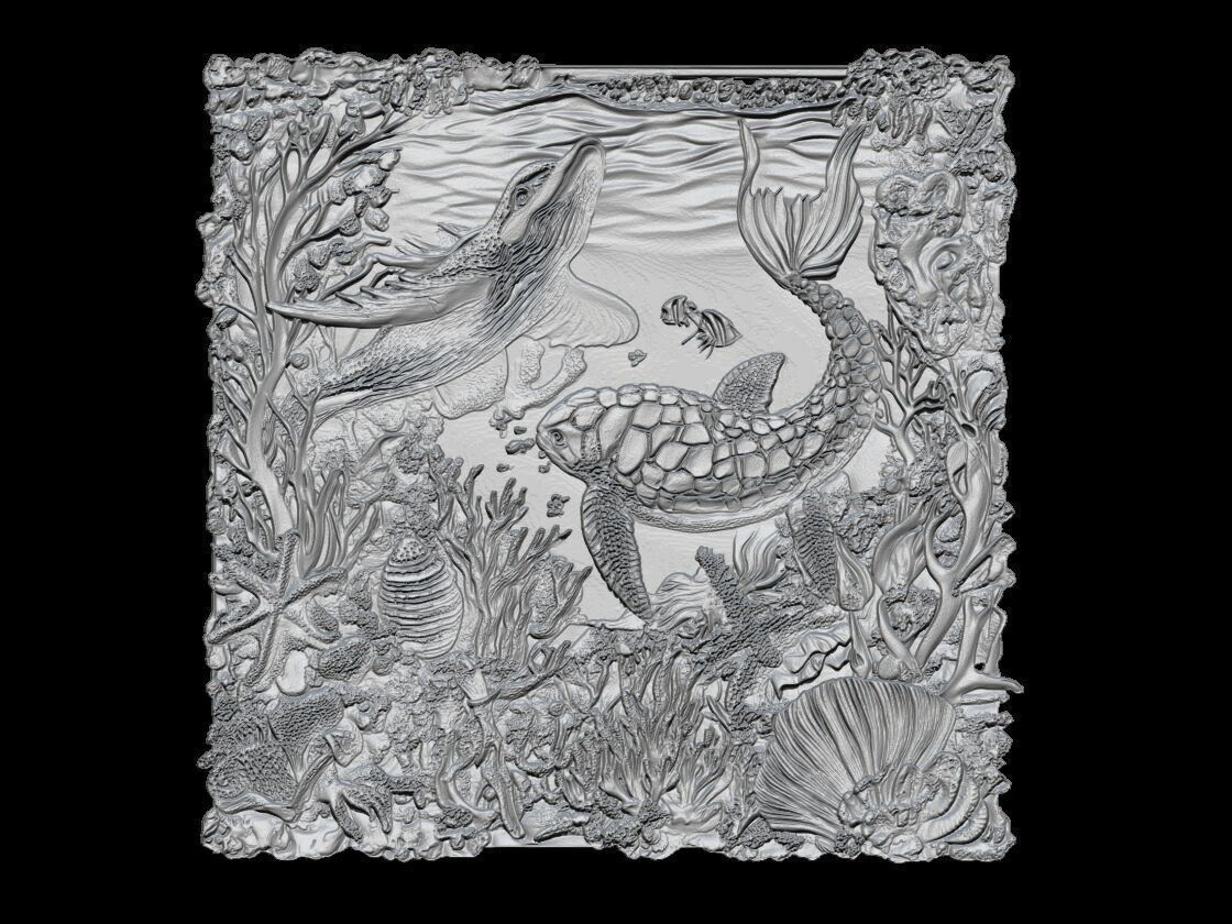Ocean Life Relief Sculpture  3D print model_1