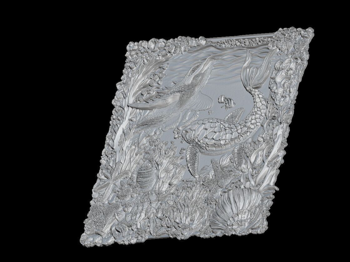 Ocean Life Relief Sculpture  3D print model_5