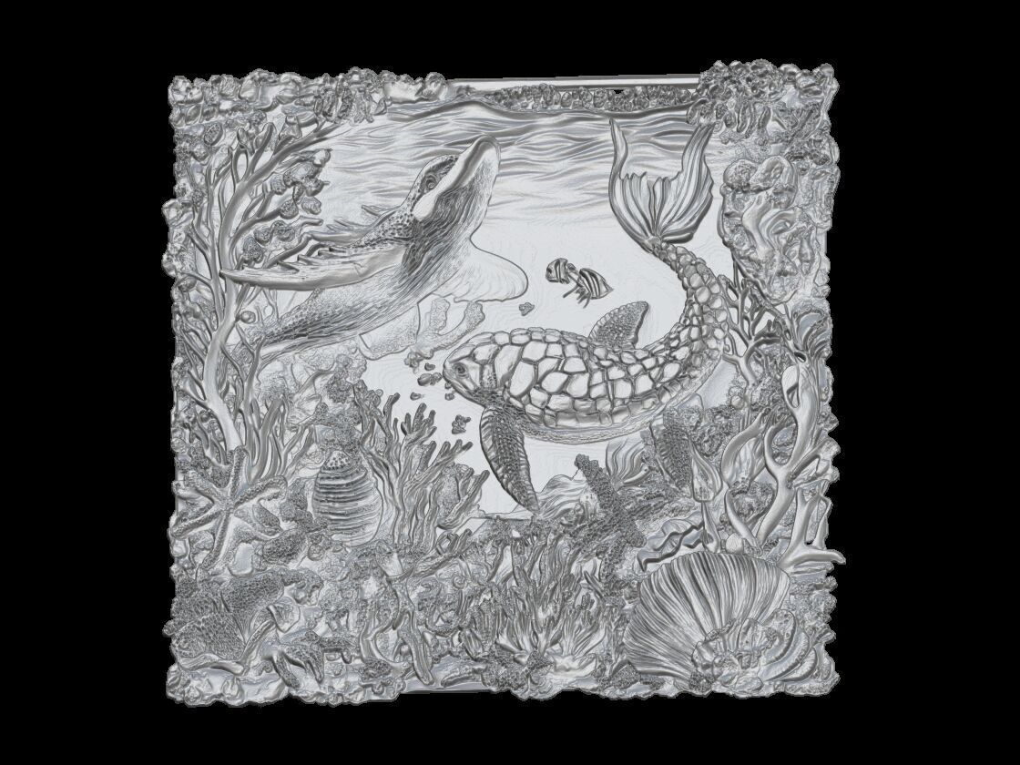 Ocean Life Relief Sculpture  3D print model_4