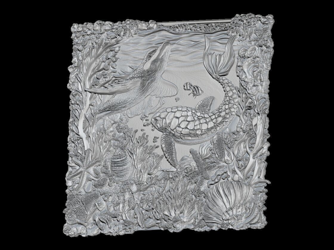 Ocean Life Relief Sculpture  3D print model_2