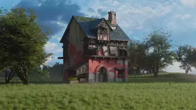 Medieval House Environment Realistic 3D Nature Scene in Blender 3D model 2