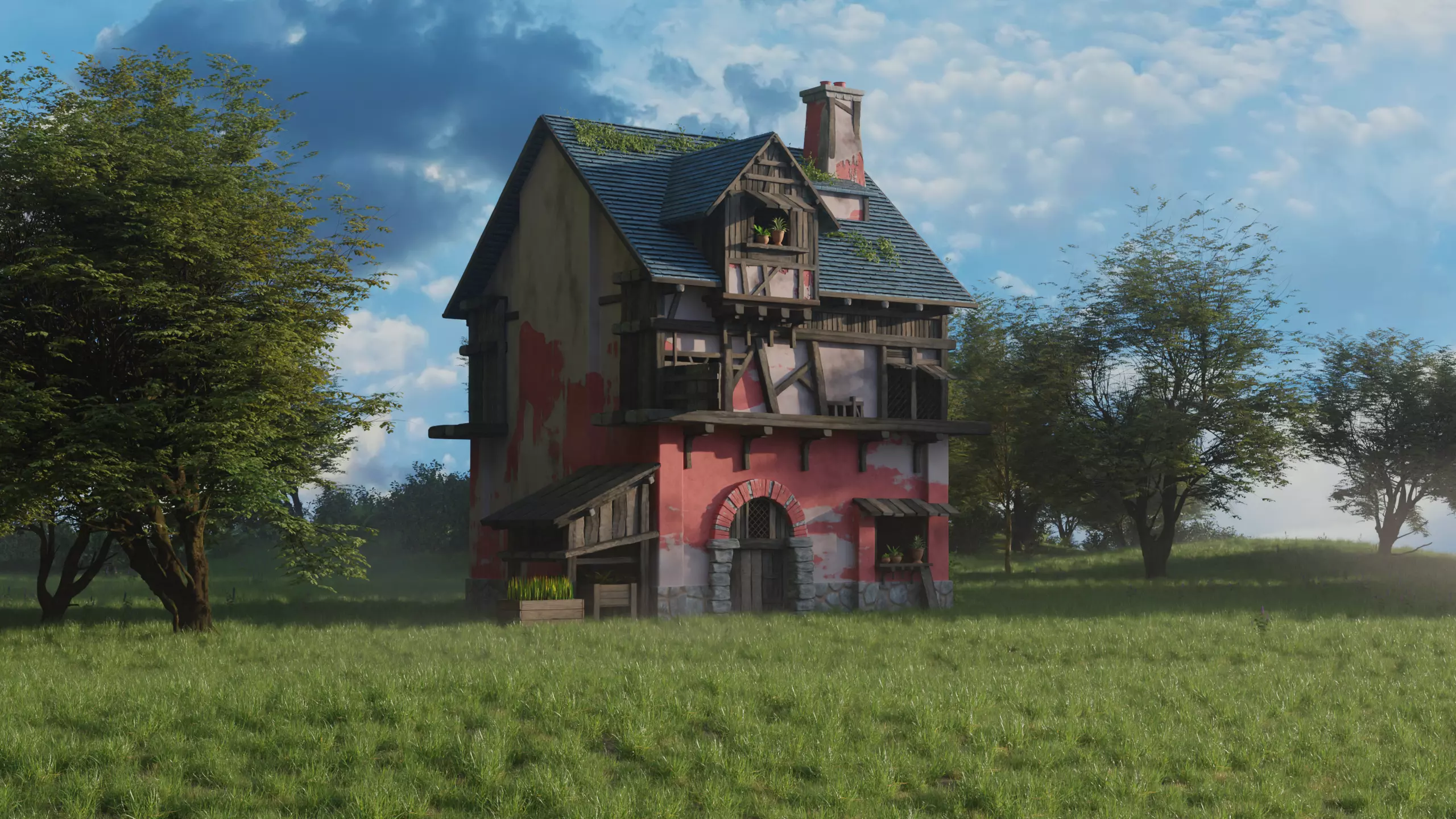 Medieval House Environment Realistic 3D Nature Scene in Blender 3D model_1