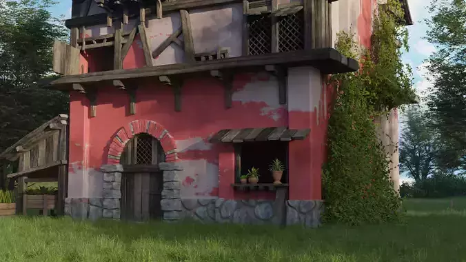 Medieval House Environment Realistic 3D Nature Scene in Blender 3D model 4