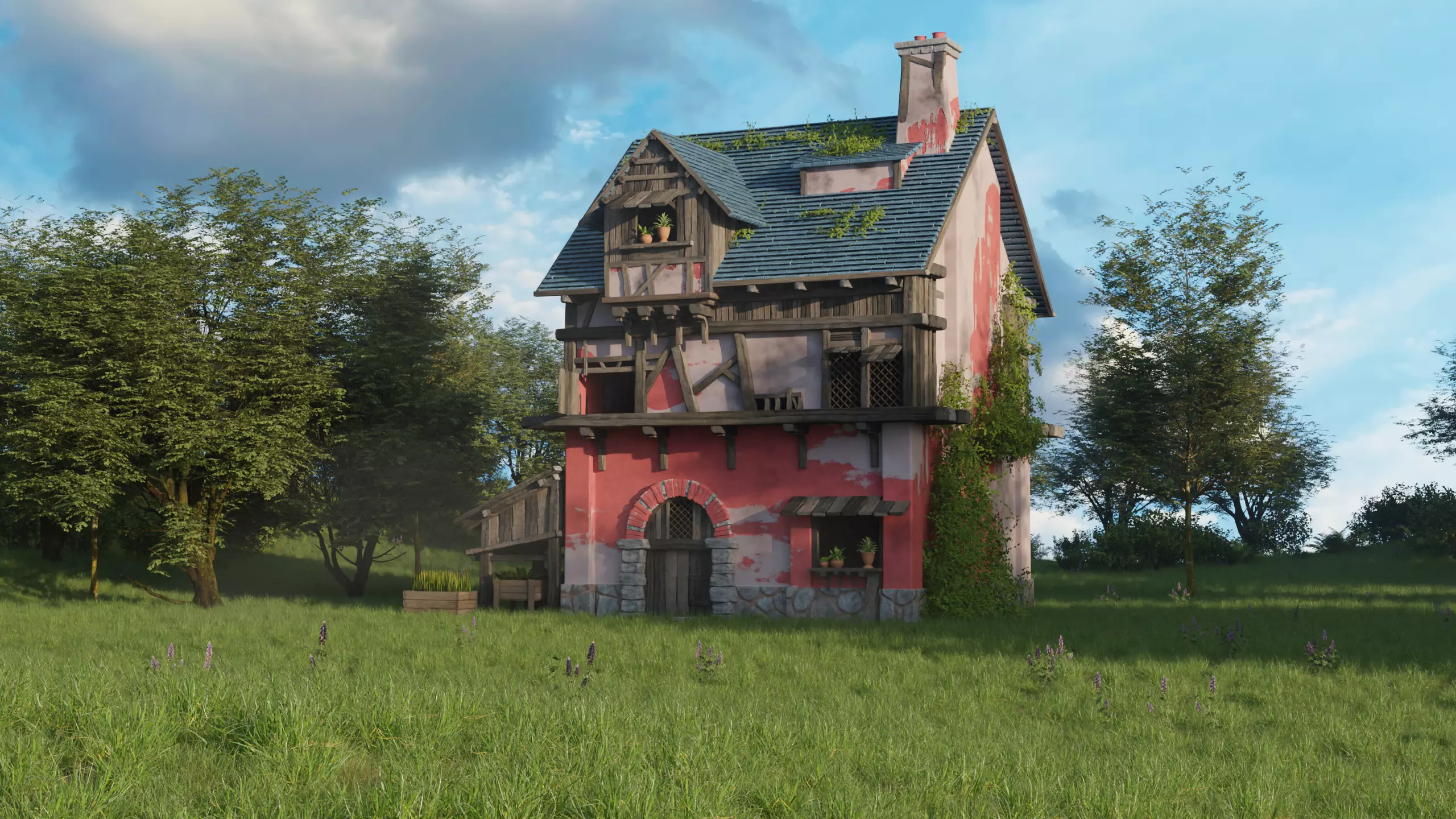 Medieval House Environment Realistic 3D Nature Scene in Blender 3D model_2