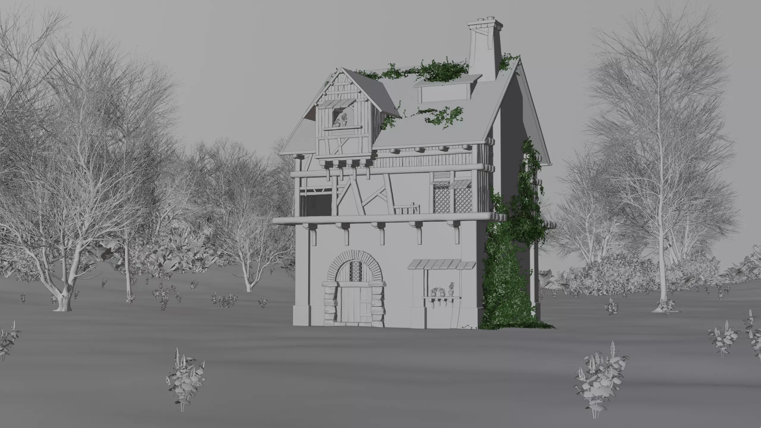 Medieval House Environment Realistic 3D Nature Scene in Blender 3D model_9