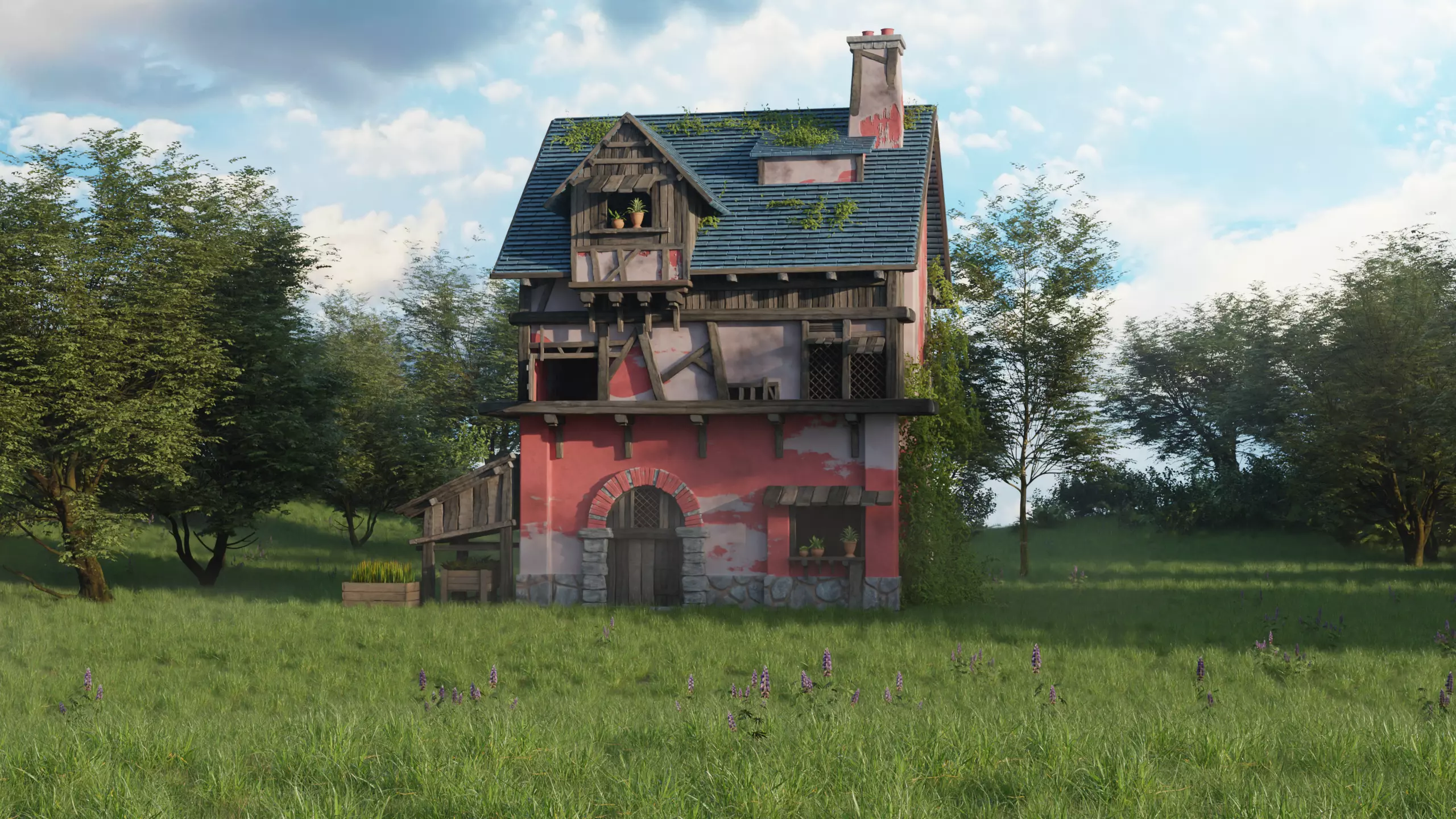 Medieval House Environment Realistic 3D Nature Scene in Blender 3D model_7