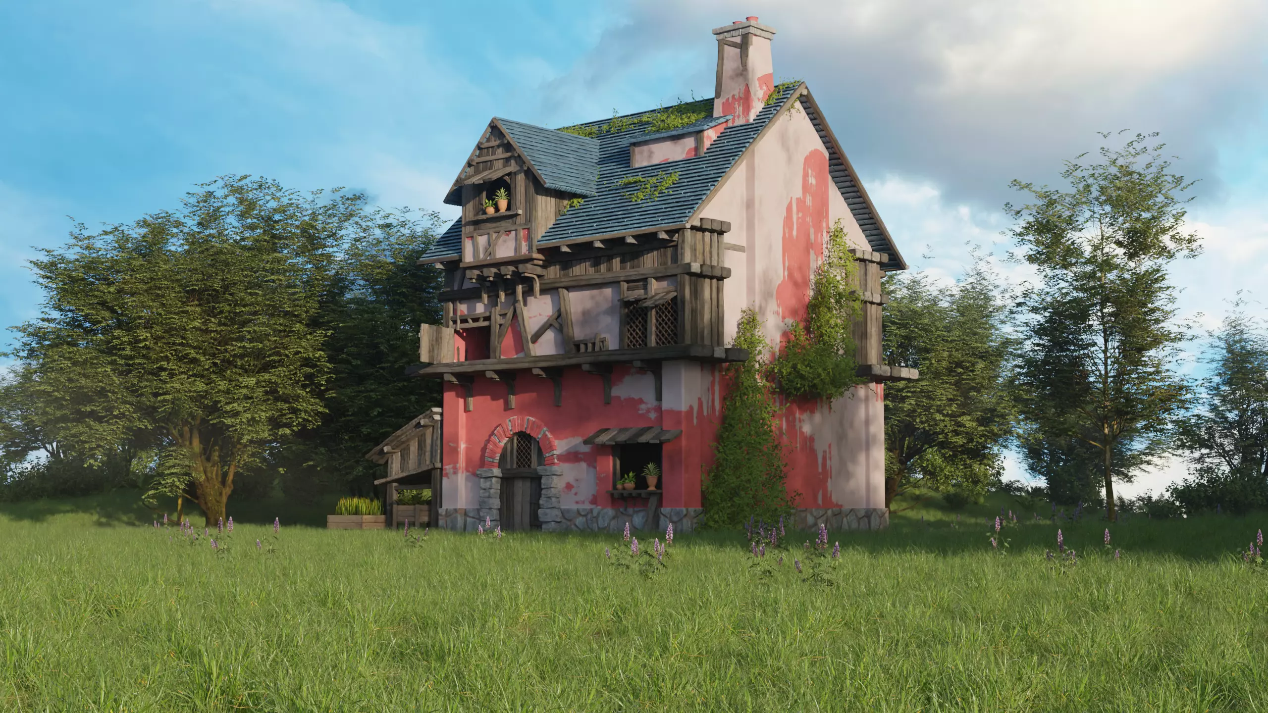 Medieval House Environment Realistic 3D Nature Scene in Blender 3D model_8