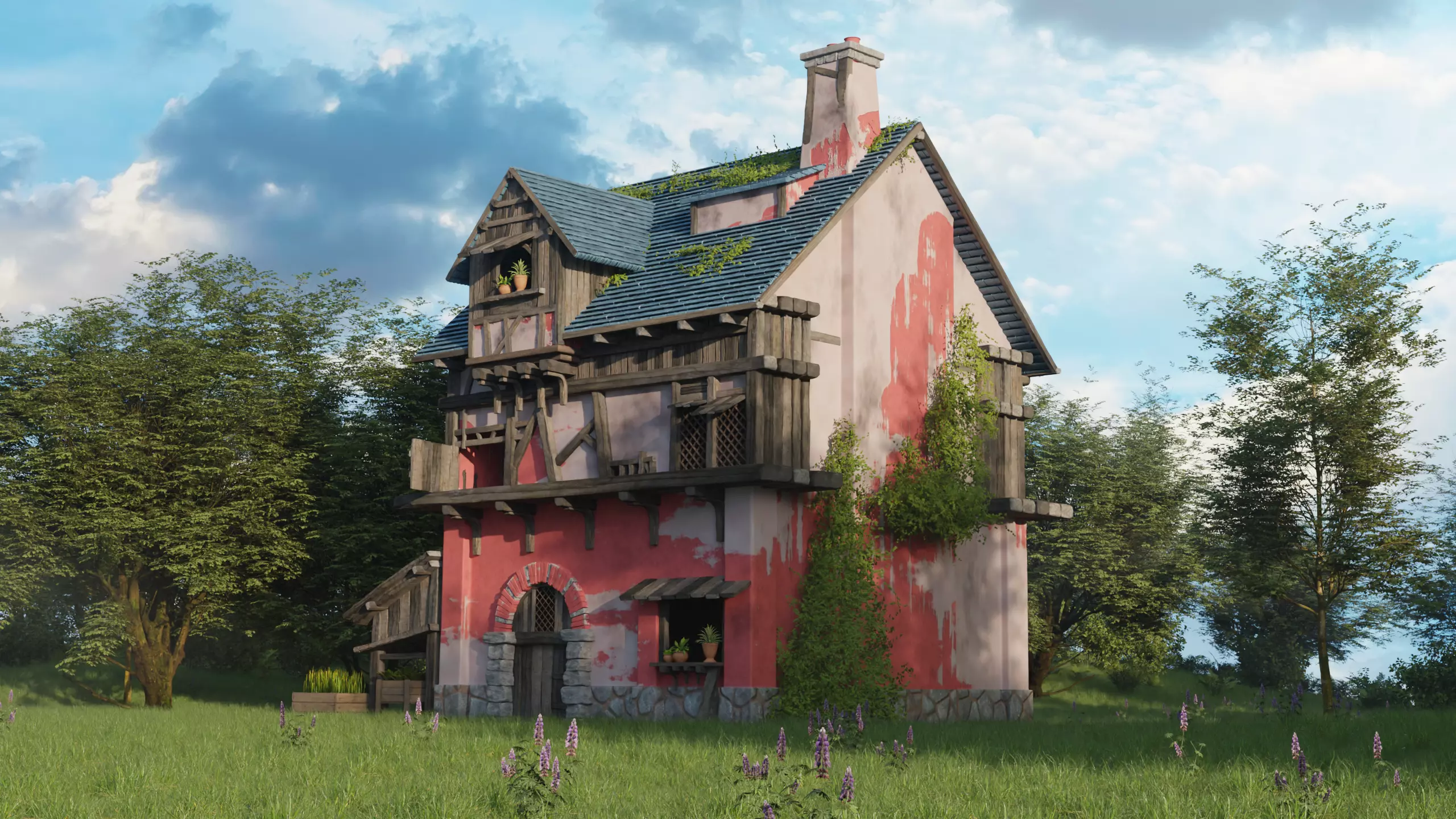 Medieval House Environment Realistic 3D Nature Scene in Blender 3D model_6