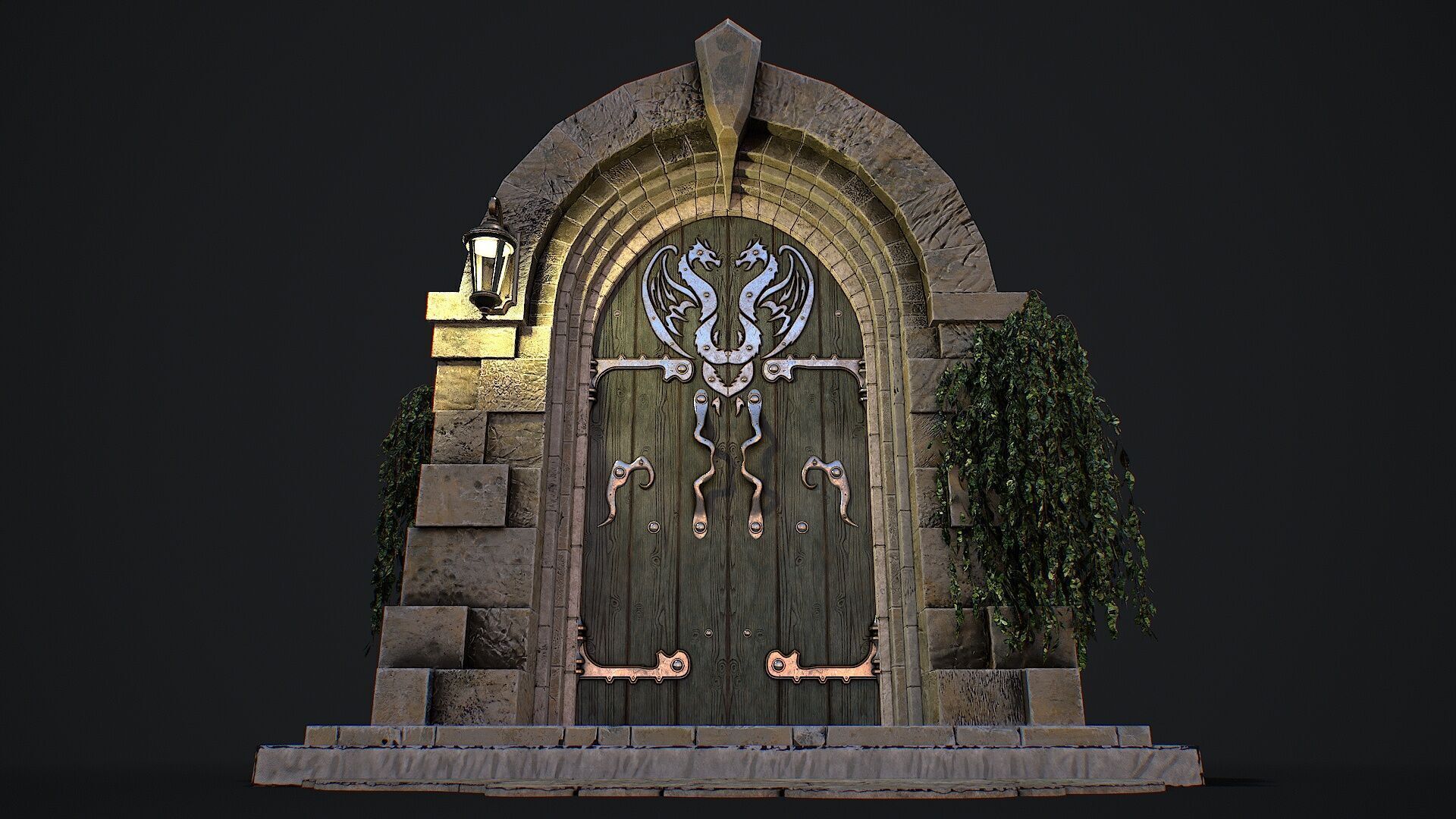 Medieval Door game ready modular 3d model Low-poly 3D model_8