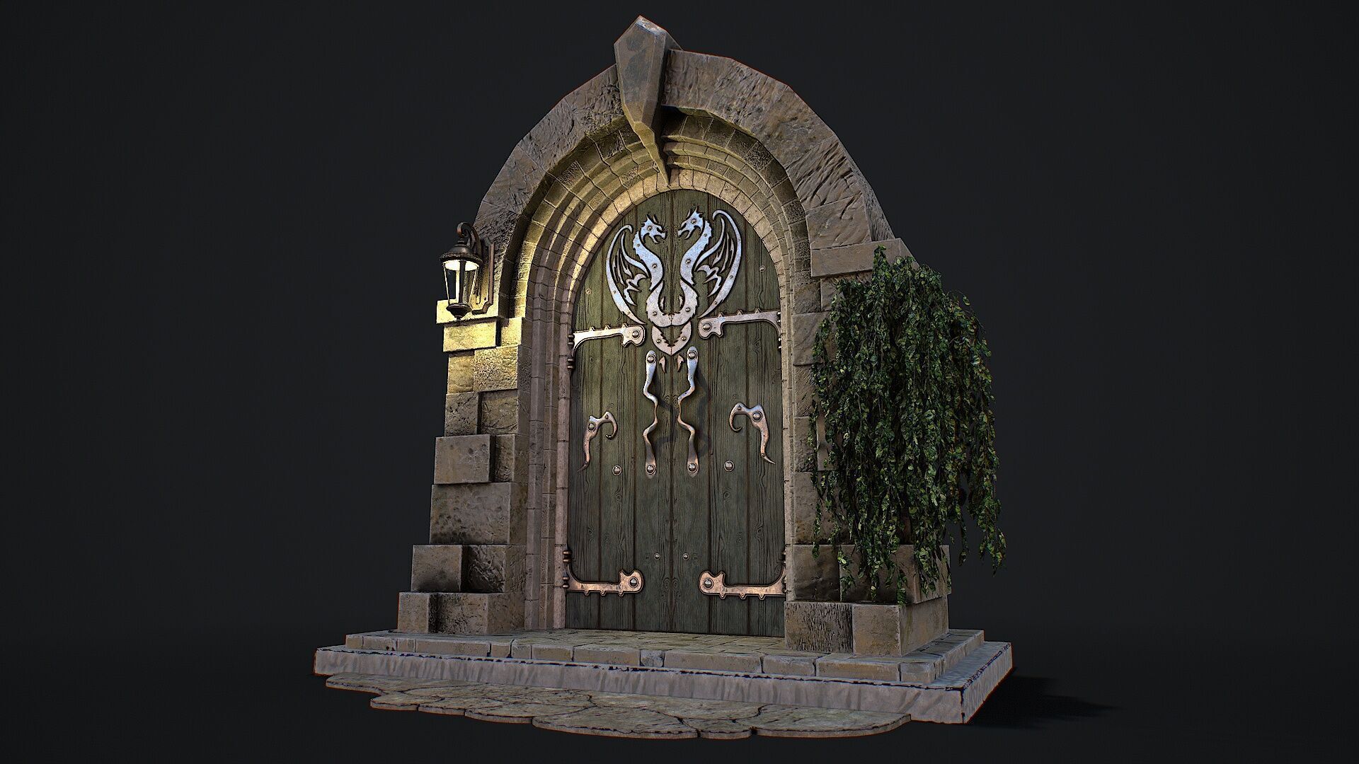 Medieval Door game ready modular 3d model Low-poly 3D model_4