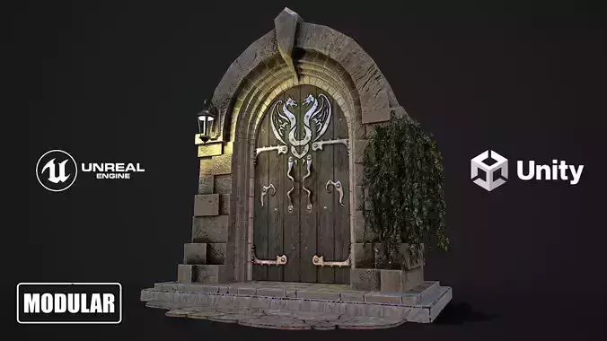 Medieval Door game ready modular 3d model
