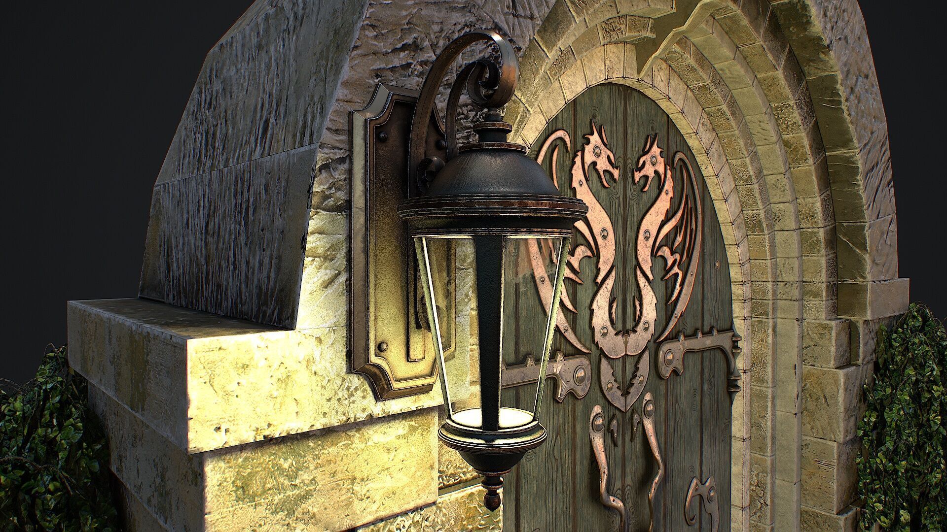 Medieval Door game ready modular 3d model Low-poly 3D model_12