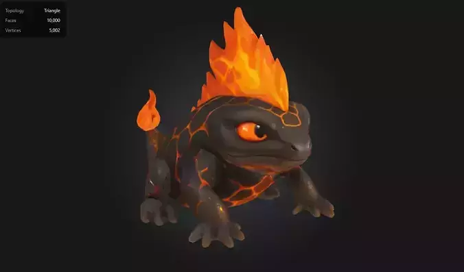 Lava Salamander Stylized Fire Lizard Creature Low-poly 3D model