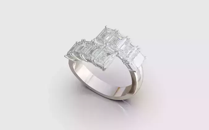 Wagner ring with emerald cut diamonds 3D print model