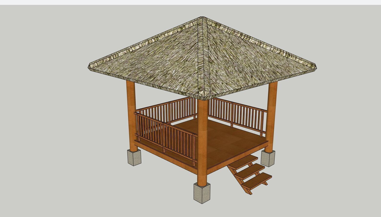 Wooden Gazebo Low-poly 3D model_3