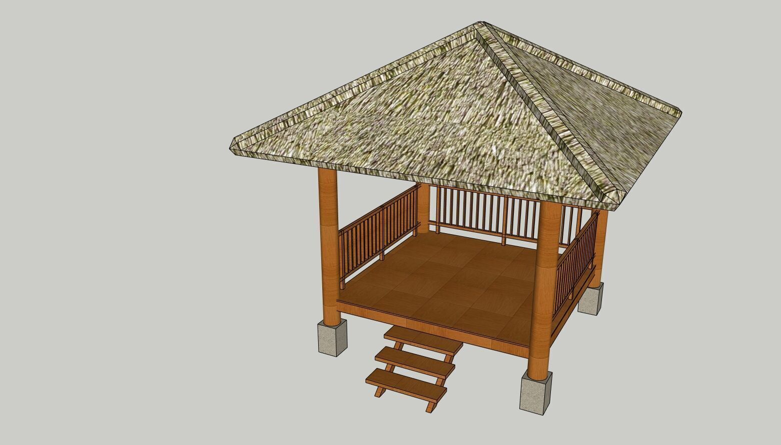 Wooden Gazebo Low-poly 3D model_2