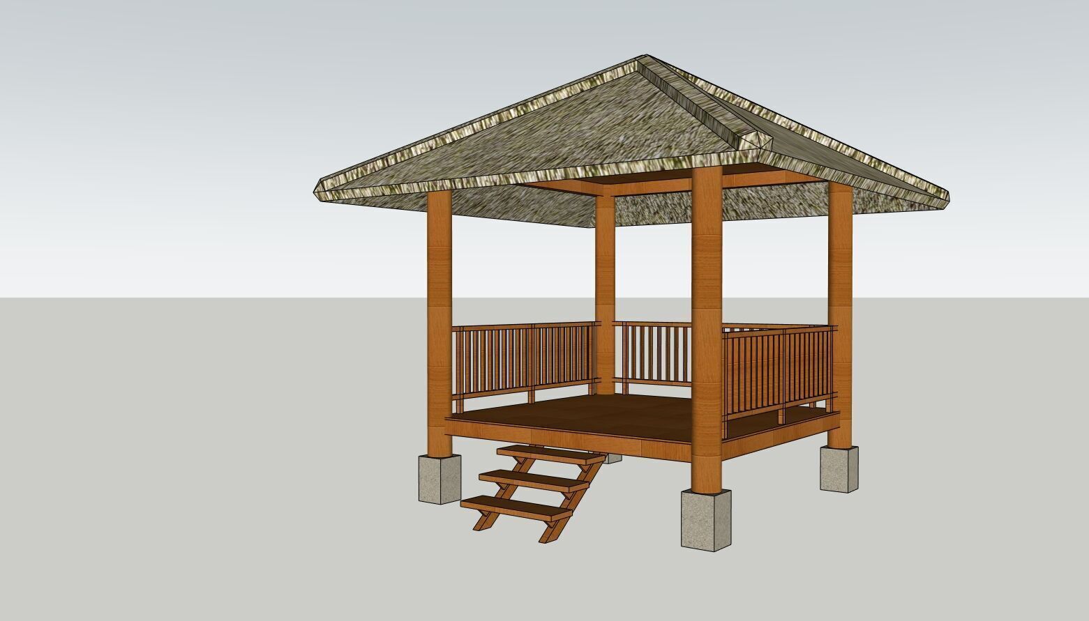 Wooden Gazebo Low-poly 3D model_1