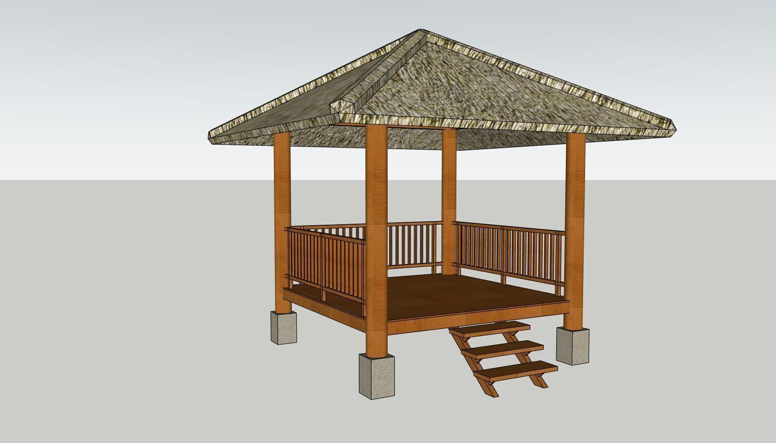 Wooden Gazebo Low-poly 3D model_4