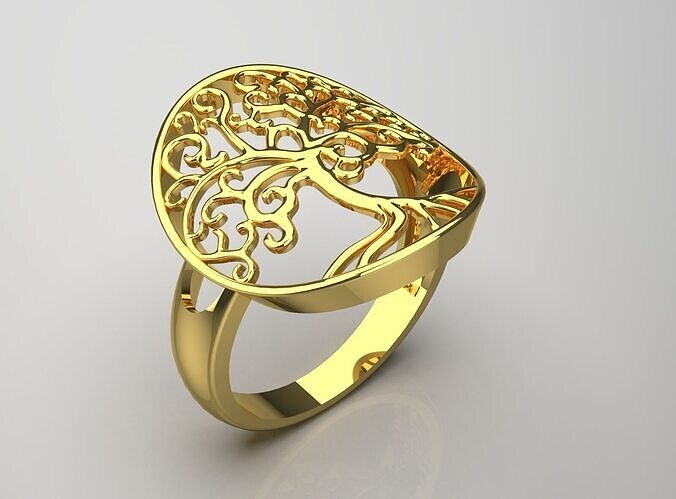 The Tree of Life Gold Ring gr0109 3D print model
