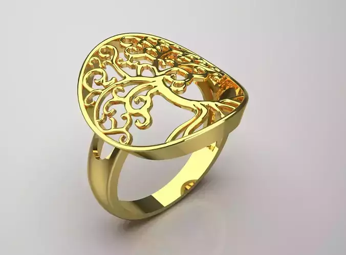 Yellow gold ring tree of life design model gr0109